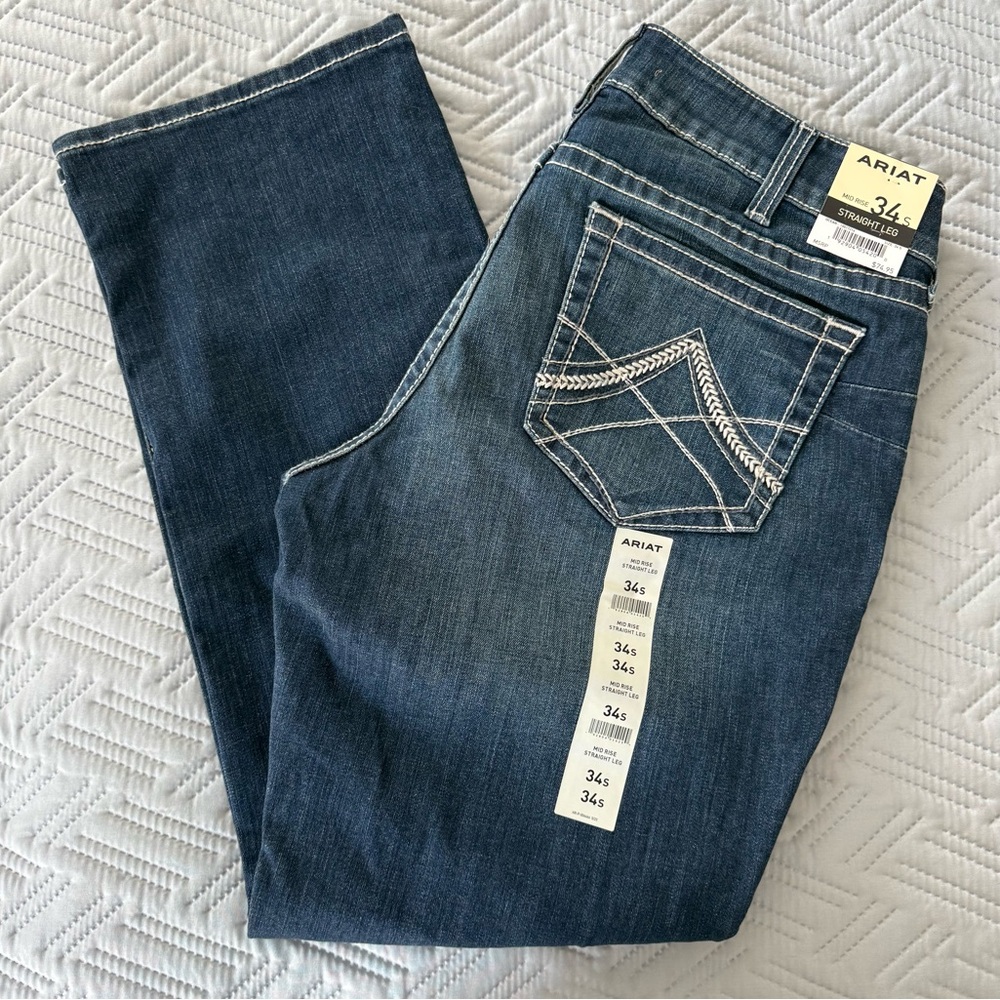 Ariat R.E.A.L. Mid Rise Stretch Icon Stackable Straight Leg Jean 34s NWT
